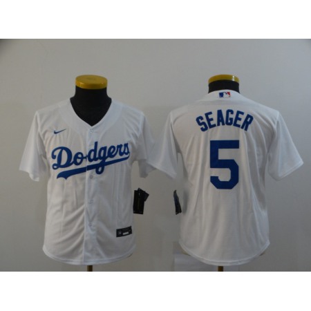 Youth Los Angeles Dodgers #5 Corey Seager White Cool Base Stitched MLB Jersey