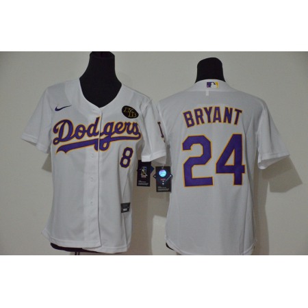 Youth Los Angeles Dodgers Front #8 Back #24 Kobe Bryant White With KB Patch Cool Base Stitched MLB Jersey