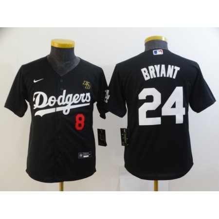 Youth Los Angeles Dodgers Front #8 Back #24 Kobe Bryant With KB Patch Black Cool Base Stitched MLB Jersey