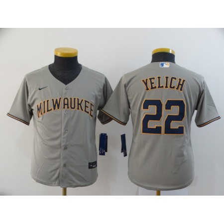 Youth Milwaukee Brewers #22 Christian Yelich Grey 2020 Cool Base Stitched MLB Jersey