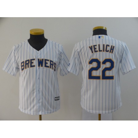 Youth Milwaukee Brewers #22 Christian Yelich White Cool Base Stitched MLB Jersey