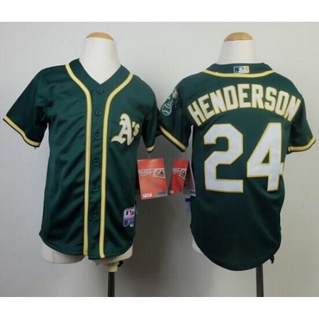 Athletics #24 Rickey Henderson Green Cool Base Stitched Youth MLB Jersey
