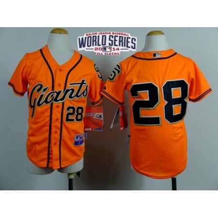 Giants #28 Buster Posey Orange W/2014 World Series Patch Stitched Youth MLB Jersey