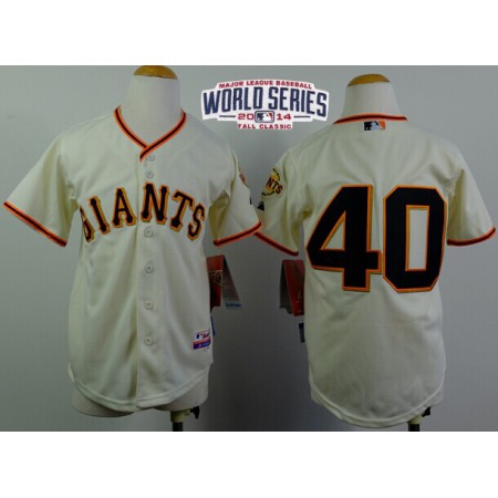 Giants #40 Madison Bumgarner Cream W/2014 World Series Patch Stitched Youth MLB Jersey