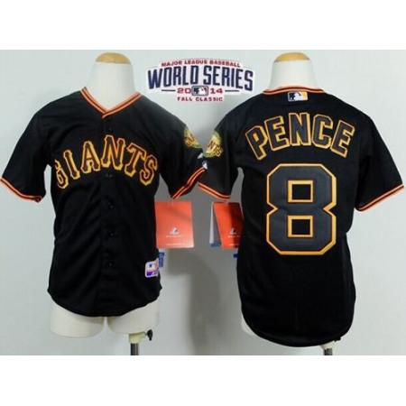 Giants #8 Hunter Pence Black Cool Base W/2014 World Series Patch Stitched Youth MLB Jersey