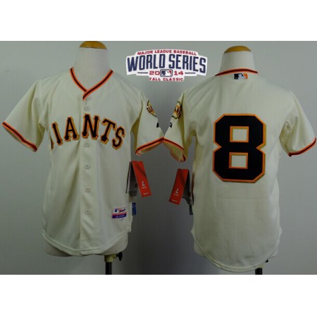Giants #8 Hunter Pence Cream W/2014 World Series Patch Stitched Youth MLB Jersey