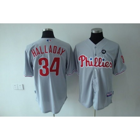 Phillies #34 Roy Halladay Stitched Grey Youth MLB Jersey