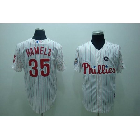 Phillies #35 Cole Hamels Stitched White Red Strip Youth MLB Jersey