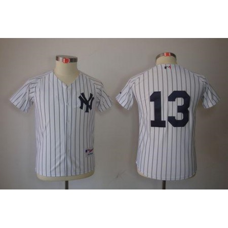 Yankees #13 Alex Rodriguez Stitched White Youth MLB Jersey