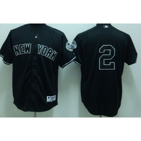Yankees #2 Derek Jeter Stitched Black Youth MLB Jersey