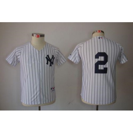 Yankees #2 Derek Jeter Stitched White Youth MLB Jersey