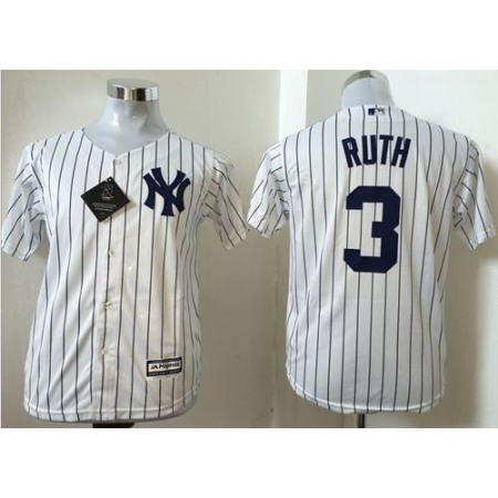 Yankees #3 Babe Ruth White Name Back Stitched Youth MLB Jersey