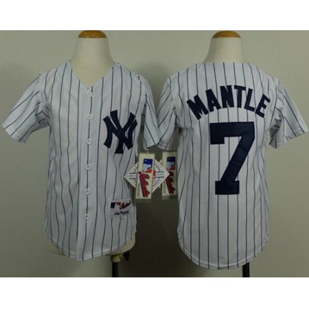 Yankees #7 Mickey Mantle White Stitched Youth Name Back MLB Jersey