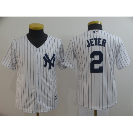 Youth New York Yankees #2 Derek Jeter 2019 White Cool Base Stitched MLB Jersey