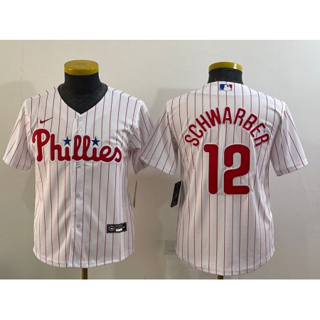 Youth Philadelphia Phillies #12 Kyle Schwarber White Cool Base Stitched Baseball Jersey