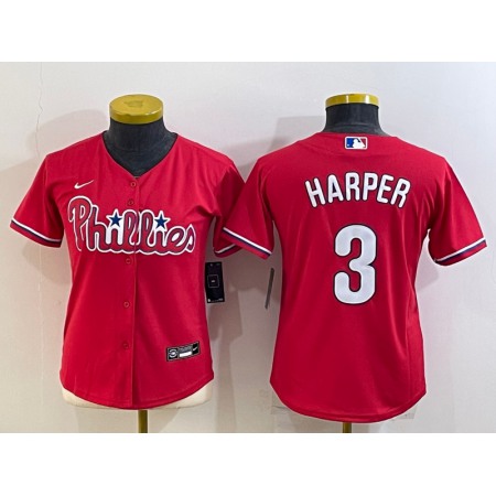 Youth Philadelphia Phillies #3 Bryce Harper Red Cool Base Stitched Baseball Jersey