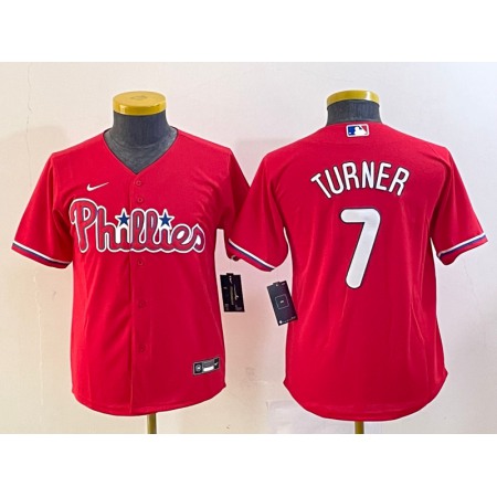 Youth Philadelphia Phillies #7 Trea Turner Red Cool Base Stitched Baseball Jersey