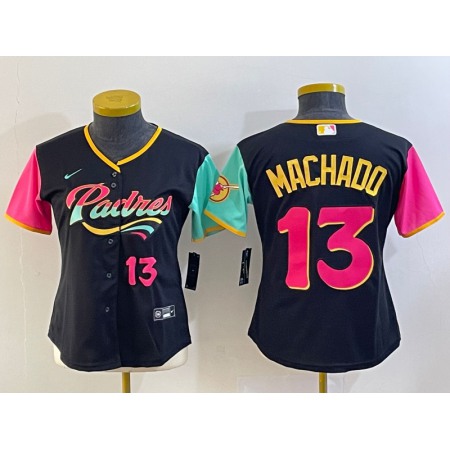 Youth San Diego Padres #13 Manny Machado Black City Connect With Patch Stitched Baseball Jersey