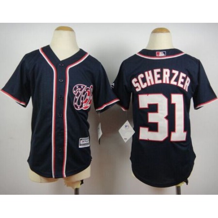 Nationals #31 Max Scherzer Blue Cool Base Stitched Youth MLB Jersey