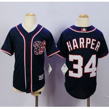 Nationals #34 Bryce Harper Blue Cool Base Stitched Youth MLB Jersey