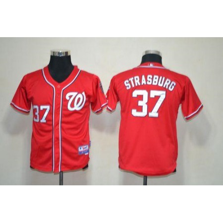 Nationals #37 Stephen Strasburg Red Stitched Youth MLB Jersey