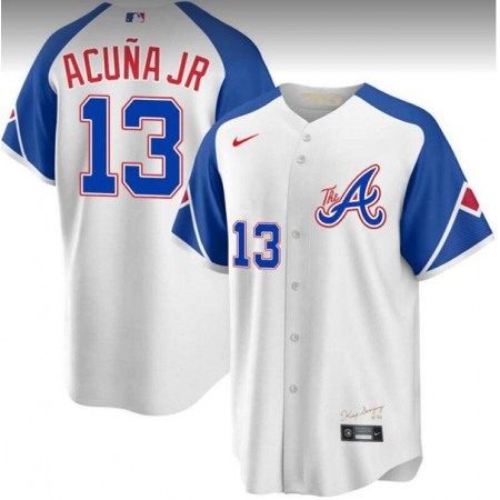 Toddlers Atlanta Braves #13 Ronald Acuna Jr. White 2023 City Connect Cool Base With Patch Stitched Baseball Jersey