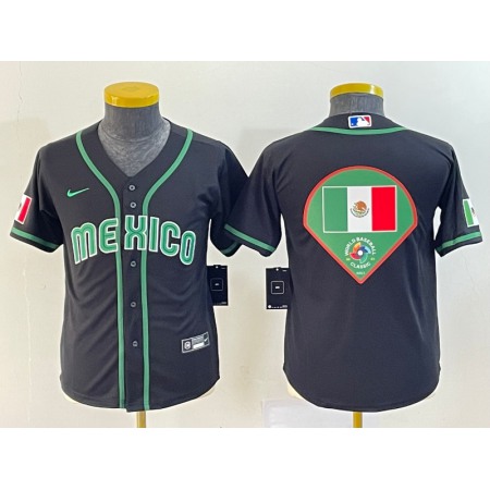Youth Mexico Baseball 2023 Black Big Logo World Baseball Classic Stitched Jersey