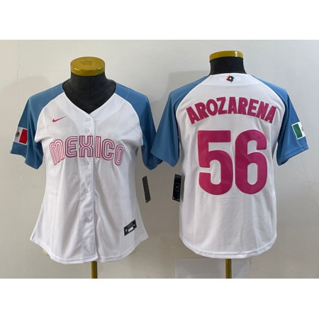 Youth Mexico Baseball #56 Randy Arozarena 2023 White Blue World Baseball Classic With Patch Stitched Jersey