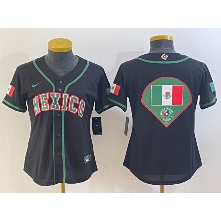 Youth Mexico Baseball Blank 2023 Black World Baseball With Big Logo Classic Stitched Jersey