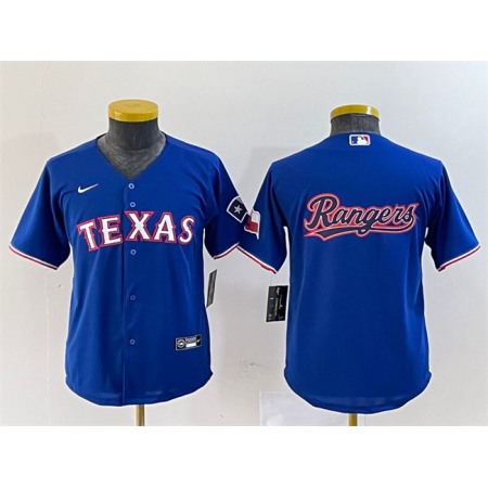 Youth Texas Rangers Royal Team Big Logo With Patch Stitched Baseball Jersey