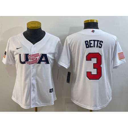 Youth USA Baseball #3 Mookie Betts 2023 White World Baseball Classic Stitched Jersey