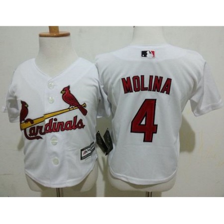 Toddler Cardinals #4 Yadier Molina White Cool Base Stitched MLB Jersey
