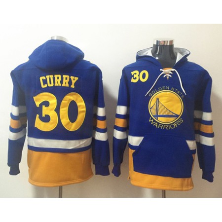 Men's Golden State Warriors #30 Stephen Curry Blue Lace-Up Pullover Hoodie