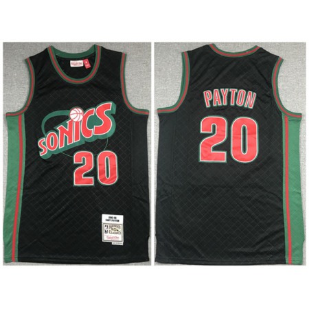 Men's Oklahoma City Thunder #20 Gary Payton Black 1995-96 Throwback SuperSonics Stitched Jersey