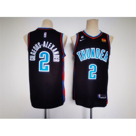 Men's Oklahoma City Thunder #2 Shai Gilgeous-Alexander Black With NO.6 Patch Stitched Basketball Jersey