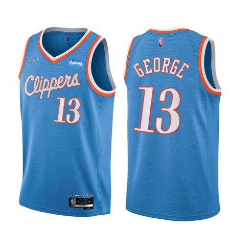 Men's Los Angeles Clippers #13 Paul George 2021/22 City Edition Light Blue 75th Anniversary Stitched Basketball Jersey