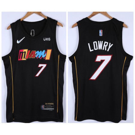 Men's Miami Heat #7 Kyle Lowry 2021/2022 Black City Edition 75th Anniversary Stitched Jersey