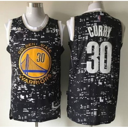 Warriors #30 Stephen Curry Black City Light Stitched NBA Jersey