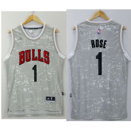 Bulls #1 Derrick Rose Grey City Light Stitched NBA Jersey