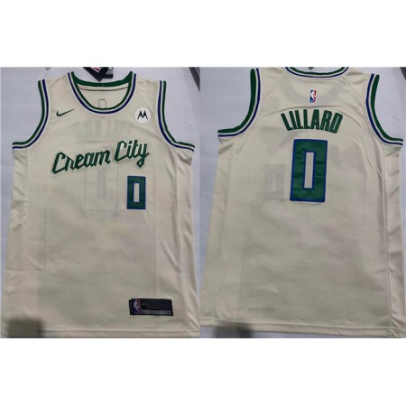 Men's Milwaukee Bucks #0 Damian Lillard Cream City Edition Swingman Stitched Basketball Jersey