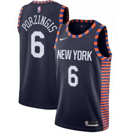 New Yok Knicks #6 Kristaps Porzingis Navy City Edition Stitched Swingman Jersey