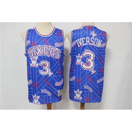 Men's Philadelphia 76ers #3 Allen Iverson Blue Tear Up Pack Hardwood Classics Swingman Stitched Jersey