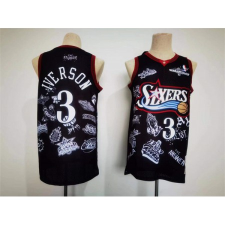 Men's Philadelphia 76ers #3 Allen Iverson Mitchell & Ness Black 1997-98 Hardwood Classics Tattoo Swingman Stitched Basketball Jersey