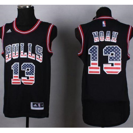 Bulls #13 Joakim Noah Black USA Flag Fashion Stitched NBA Jersey