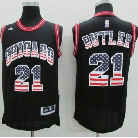 Bulls #21 Jimmy Butler Black USA Flag Fashion Stitched NBA Jersey