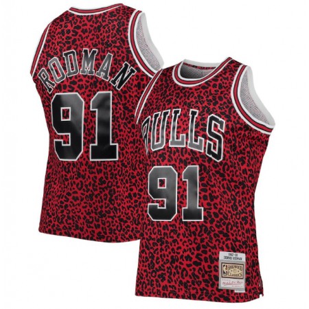 Men's Chicago Bulls #91 Dennis Rodman 1997-98 Red Mitchell & Ness Classics Wildlife Stitched Jersey