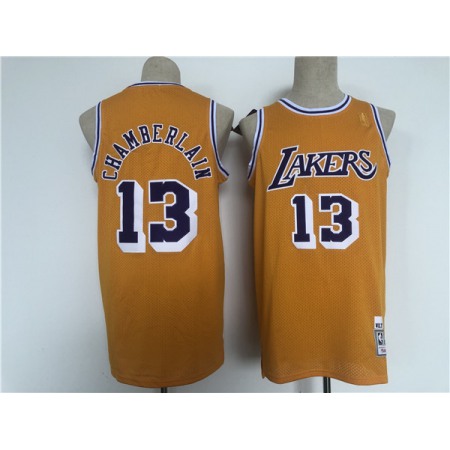 Men's Los Angeles Lakers #13 Wilt Chamberlain Yellow Hardwood Classics Stitched Jersey