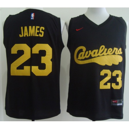 Men's Nike Cleveland Cavaliers #23 LeBron James 2017 Black With Yellow Fashion Stitched NBA Jersey