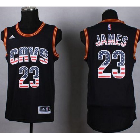 Cavaliers #23 LeBron James Black USA Flag Fashion Stitched NBA Jersey