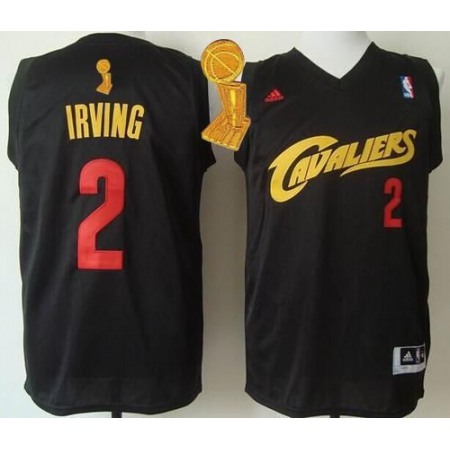 Cavaliers #2 Kyrie Irving Black(Red No.) Fashion The Champions Patch Stitched NBA Jersey